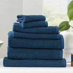 7pc Renee Taylor Cobblestone Bath/Face Hand Towel Set 650 GSM Cotton Ribbed Ink - Picture 1 of 3