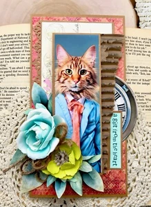 Handmade A Gift From The Heart Cat in Suit Fancy Birthday, Thank You Card - Picture 1 of 2