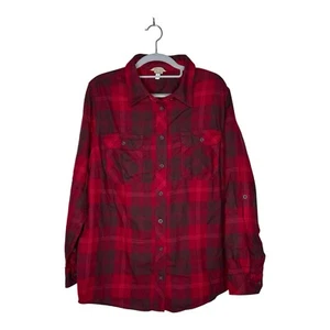 Duluth Trading Co Top Womens 1X Red Plaid Flannel Shirt Relaxed Long Sleeve Read - Picture 1 of 13