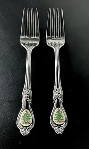 2 tenedores de ensalada Spode árbol de Navidad cubiertos de acero inoxidable blanco roto inserto Wallace - Imagen 1 de 7