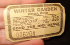 Vntg Advertising Winter Garden Piqua Ohio Miami County One Dance Ticket Souvenir