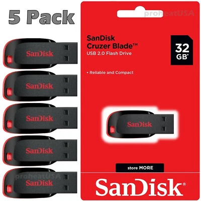 SanDisk Cruzer Blade 32GB USB 2.0 Flash Drive Thumb Memory Stick Lot Pack of 5 - Image 1 of 4