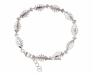 RHODIUM PLATED 925 STERLING SILVER HAWAIIAN SHINY FISH BONE LINK BRACELET 7 INCH - Picture 1 of 3