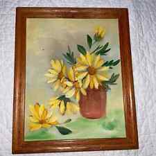 Vintage 70s hand painted original PAINTING daisies floral flowers small framed 