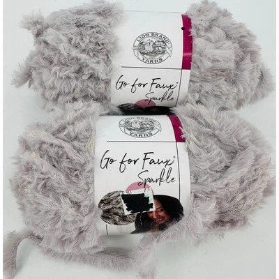 2 Lion Brand Go For Faux Sparkle Furry Yarn Super Bulky COMET Gray Gold - Image 1 of 4