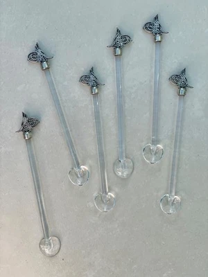 Handmade Glass Teaspoons with Sultan's Signature Tugra, Set of 6, Golden Colour Foto 1 de 4