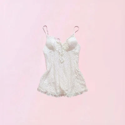 Cinema Etoile Ivory Vintage Floral Lace Ruffle Lingerie Princess Coquette Large - Image 1 of 4