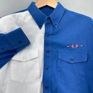 VTG Wrangler Western Brush Popper Shirt Single Needle X-Long Tails 18-36 Blue - Picture 1 of 8