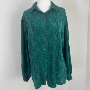 Vintage 80s Paul Stanley Green 100% Silk Paisley Blouse Sz 8 Long Sleeve - Picture 1 of 12