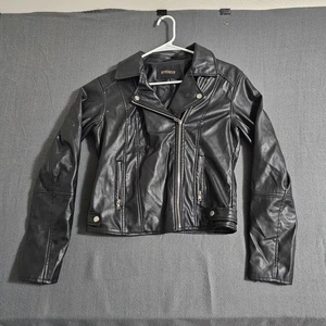 Ambiance Outerwear Medium Polyurethane Black Full Zip Biker Jacket - Picture 1 of 7