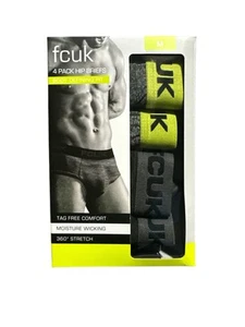 Men's 4 Pack Hip Briefs FCUK Choose size Tag Free, Moisture Wicking medium NIB - Picture 1 of 2