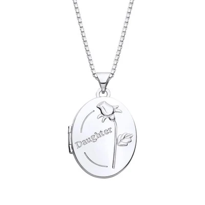 925 Sterling Silver Daughter Engraved Rose Oval Locket Pendant & Chain Necklace - Image 1 of 4