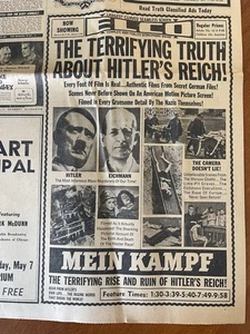 Mein Kamph Hitler Movie 1961 Newspaper Ad Clipping Elkhart Indiana Paper - Picture 1 of 5