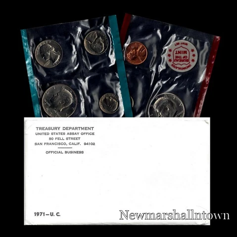 1971 P+D US Mint Set ~ Kennedy Washington Roosevelt Jefferson and Lincoln Cover