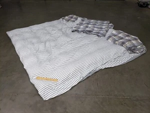 Down Feather Stuffed Sofa Comforter Throw Gray White Strip Puffer 85" 96" Queen - Picture 1 of 15