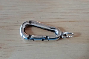 3D 22x10mm Climbing Clip Carabiner Tool Sterling Silver Charm - Picture 1 of 6