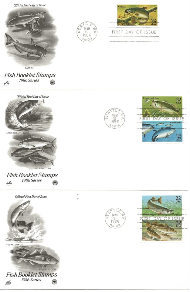 US Scott #2205-09, First Day Covers 3/21/86 Seattle Fish - Image 1 of 1