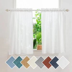 White Kitchen Tier Curtains 24 Inches Length Linen Textured Short Curtains Farmh - Picture 1 of 7