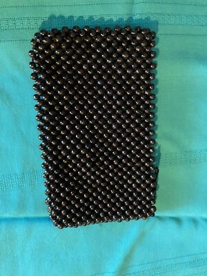 Bolso sin asas vintage con cuentas usado en excelente estado madera negro solapa Foto 1 de 4