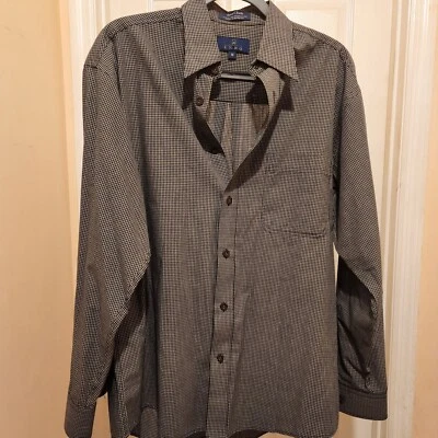 Camisa de vestir ENRO para hombre talla M Euro tela manga larga negra a cuadros con botones usada en excelente estado Foto 1 de 4