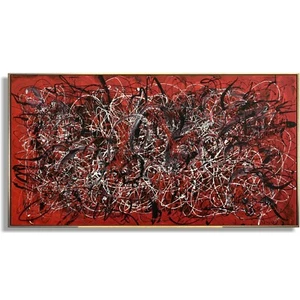 Jackson Pollock Style Paintings On Red Abstract Canvas Art Modern Fine Art - Picture 1 of 6