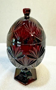 Cristal D’arques Durand Luminarc Ruby Red Glass Egg Pedestal Candy Dish Jar 8.5" - Picture 1 of 3