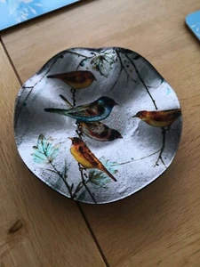 Small Glass Pretty Bird design Serving Dish Tray Plate Ornament 15cm x 15cm Used - Picture 1 of 3