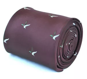 Frederick Thomas Designer Mens Tie - Maroon - Embroidered Flying Duck - Picture 1 of 4