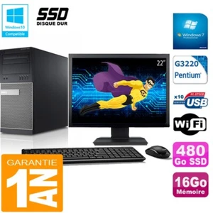 PC tour DELL 9020 Intel G3220 RAM 16Go Disco 480 Go SSD Wifi W7 Pantalla 22" - Imagen 1 de 1