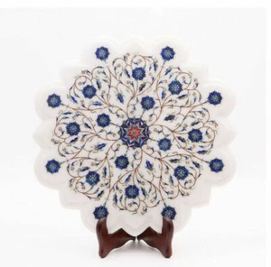 18" Marble Table Top Semi Precious Stones Lapis Floral Inlay Work - Picture 1 of 1