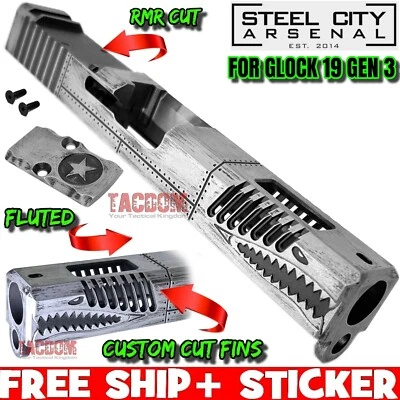 Steel City Arsenal EXCLUSIVE FIN WARHAWK Slide GLOCK 19 GEN 3 BATTLE WORN GREY