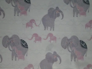 ELEPHANT BABY ELEPHANTS PINK PURPLE CREAM COTTON FABRIC FQ - Picture 1 of 7