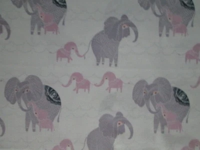ELEPHANT BABY ELEPHANTS PINK PURPLE CREAM COTTON FABRIC FQ  - Image 1 of 4