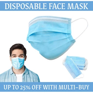 10-1000 x Disposable Face Mask Multipack 3-Ply Breathable Blue Non Surgical Mask - Picture 1 of 12