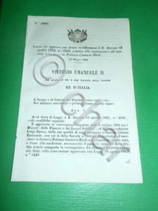 Regno d' Italia Legge Modifiche Decreto Ferrovia Potenza Contursi Eboli 1866 - Foto 1 di 1