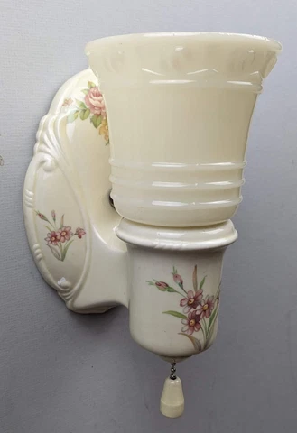 Single Restored PORCELIER Porcelain Sconce & Glass Shade,  Art Deco, EXCELLENT Cover