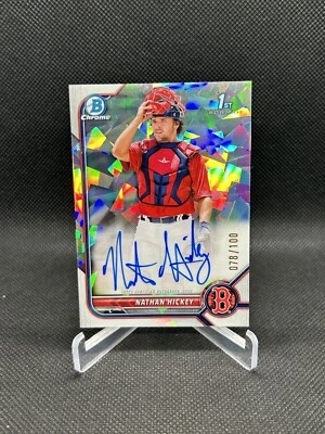 2022 Bowman Chrome Nathan Hickey Prospect Auto Atomic Refractor 1st #78/100 - Image 1 of 2
