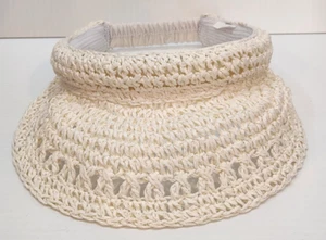 Boho Women’s White Tennis Golf Gardening White Off-White Straw Sun Visor Hat - Picture 1 of 24