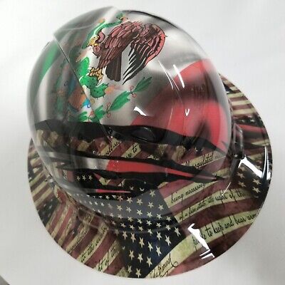 NEW FULL BRIM Hard Hat Custom Hydro Dipped MEXICAN ROOTS/AMERICAN PRIDE  NEW • 64.99$