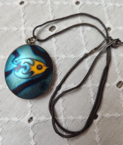 Vintage Lundberg Studios Art Glass Sterling Silver Pendant On 925 Chain ST21 - Picture 1 of 7