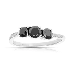 Anillo de compromiso de plata esterlina de 3 piedras de diamantes blancos y negros de 1 quiebra - Imagen 1 de 22