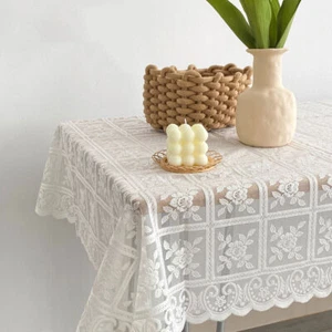 White Vintage Embroidered Lace Flower Tablecloth Doilies Table Cover Wedding - Picture 1 of 23
