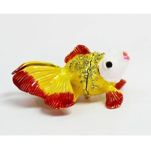Schmuck emaillierte Tier Schmuckschatulle/Figur mit Strasssteinen - Goldfisch - Bild 1 von 6
