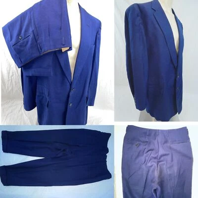 VTG 50S MENS 42 BLUE WOOL FLECK ROCKABILLY DROP LOOP SUIT JACKET CUFFED PANTS 34 - Image 1 of 4
