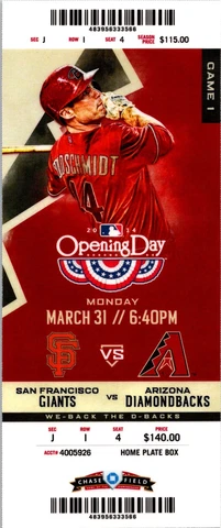 TICKET 2014 (March 31) MLB Arizona Diamondbacks vs San Francisco Giants Game 1 Cover