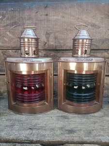 Paar Antik Messing Port Und Starboard Öl Laterne Handgefertigt Authentisch Lampe - Afbeelding 1 van 7