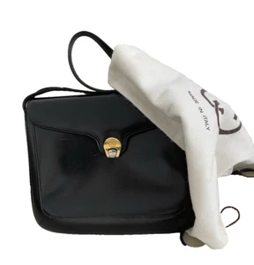Vintage Gucci Logo Black Leather Shoulder Bag Handbag Gold Hardware Dust Bag - Picture 1 of 20
