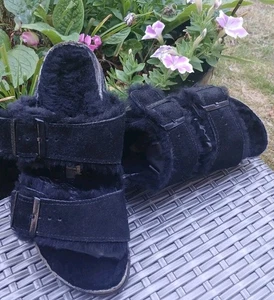 BIRKENSTOCK ARIZONA SUEDE BLACK SHEARLING SANDALS SZ 4.5 | 37 Womens Used - Picture 1 of 9