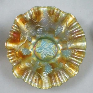 FENTON VINTAGE GRAPE PERSIAN BLUE CARNIVAL GLASS 3N1 EDGE BOWL MARIGOLD OVERLAY - Picture 1 of 8