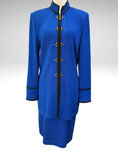 ST JOHN Collection STUNNING Royal Blue Knit Jacket & Pencil Skirt Suit Sz 8 USA - Picture 1 of 17